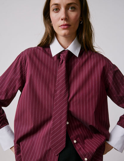 Burgundy striped Naéline shirt with removable tie
