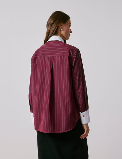 Burgundy striped Naéline shirt with removable tie