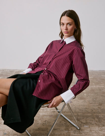 Burgundy striped Naéline shirt with removable tie