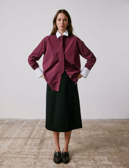 Burgundy striped Naéline shirt with removable tie