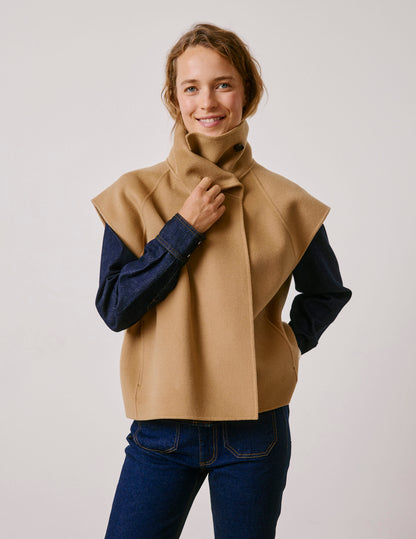 Beige merino wool sleeveless vest