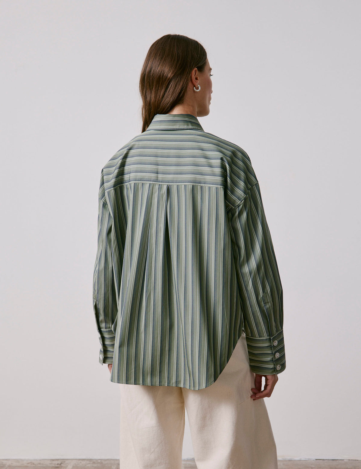Khaki striped Noliana shirt - Poplin - Shirt Collar