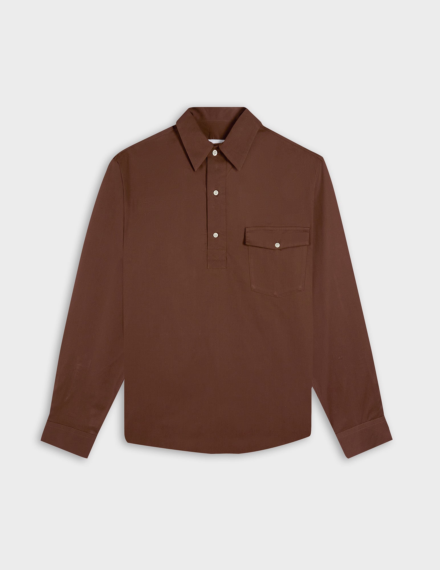 Brown Normann popover shirt - Twill - Shark Collar
