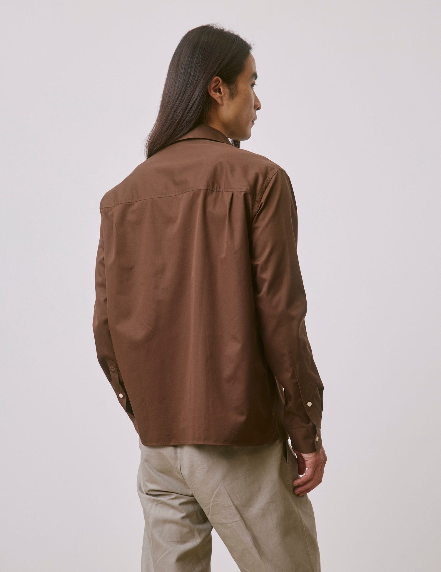 Brown Normann popover shirt - Twill - Shark Collar#2
