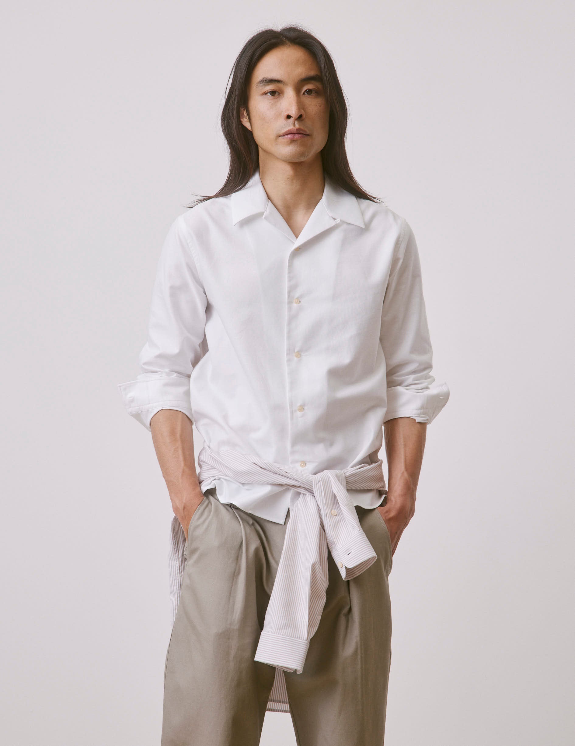 White Nylan shirt - Oxford - Cuban with bridle Collar