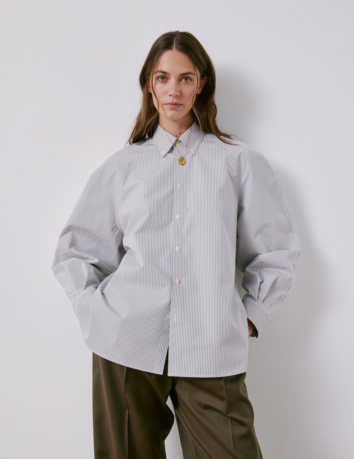 Grey striped oversized Paloma shirt - Poplin - American Collar#2