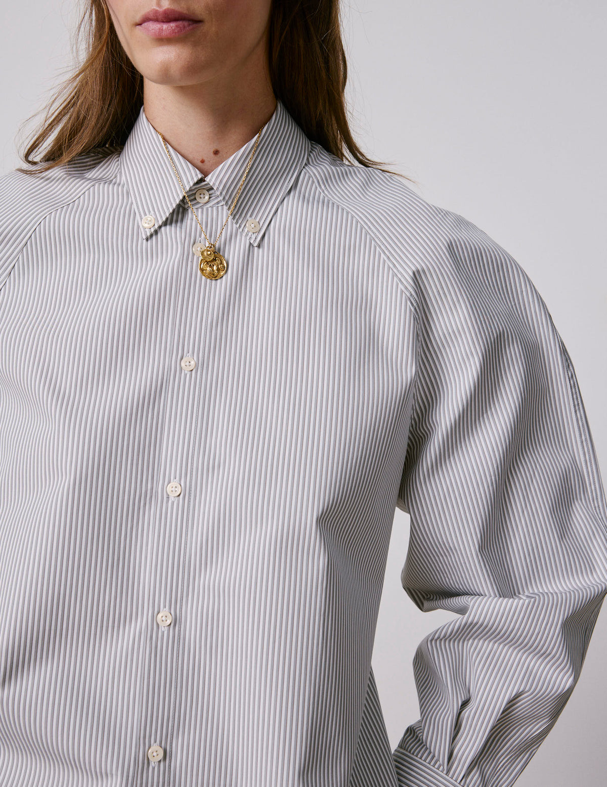 Grey striped oversized Paloma shirt - Poplin - American Collar