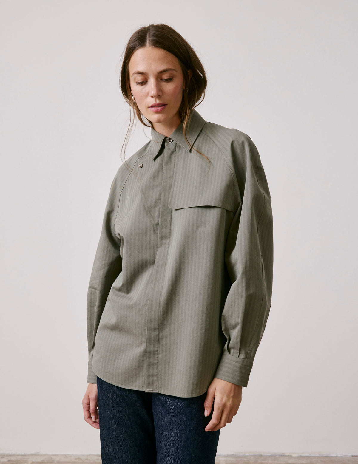 Khaki Pamela overshirt - Chevron - Shirt Collar