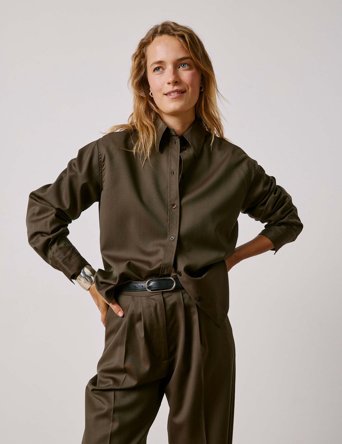 Khaki virgin wool Pasha overshirt - Wool - Shirt Collar