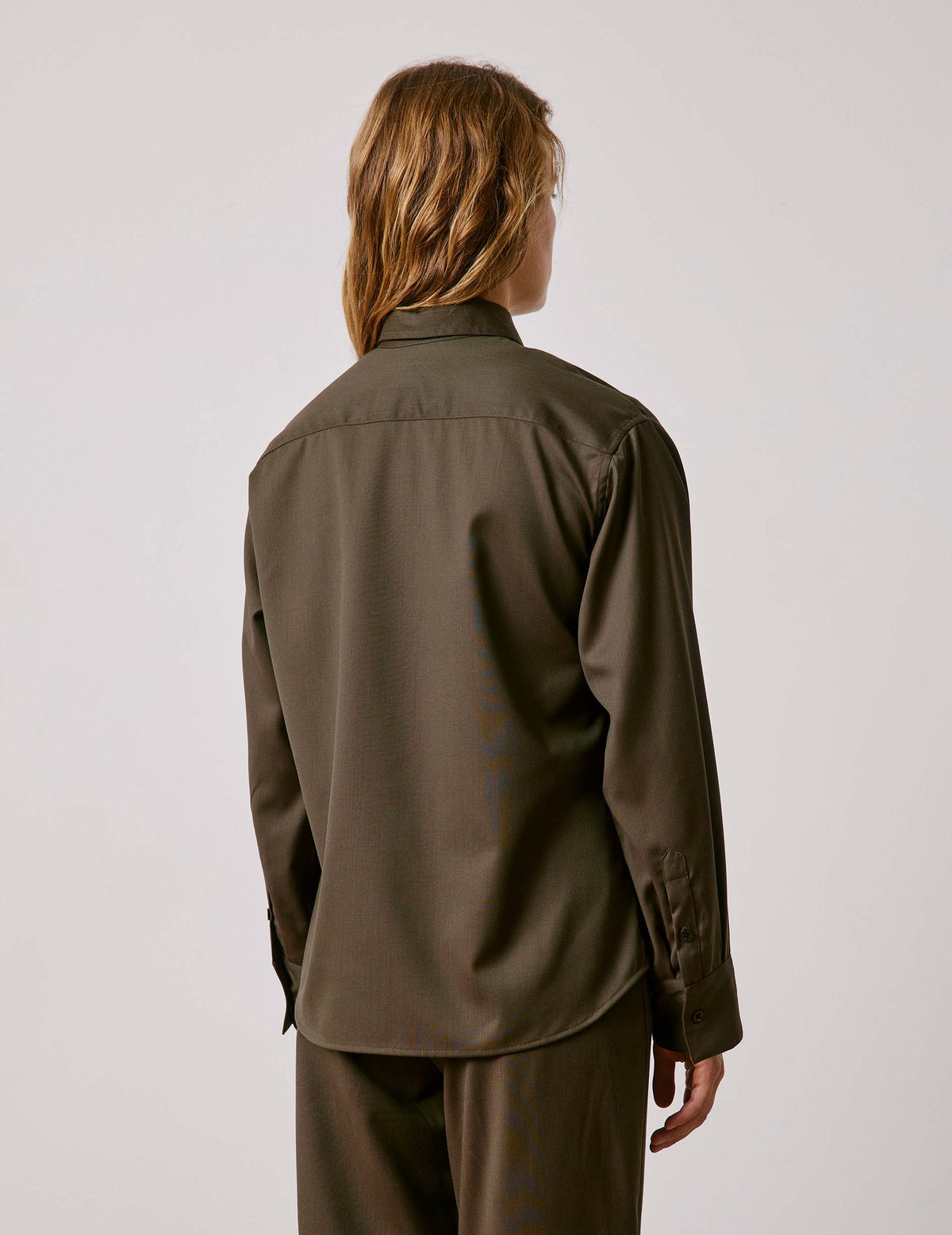 Khaki virgin wool Pasha shirt - Wool - Shirt Collar#3