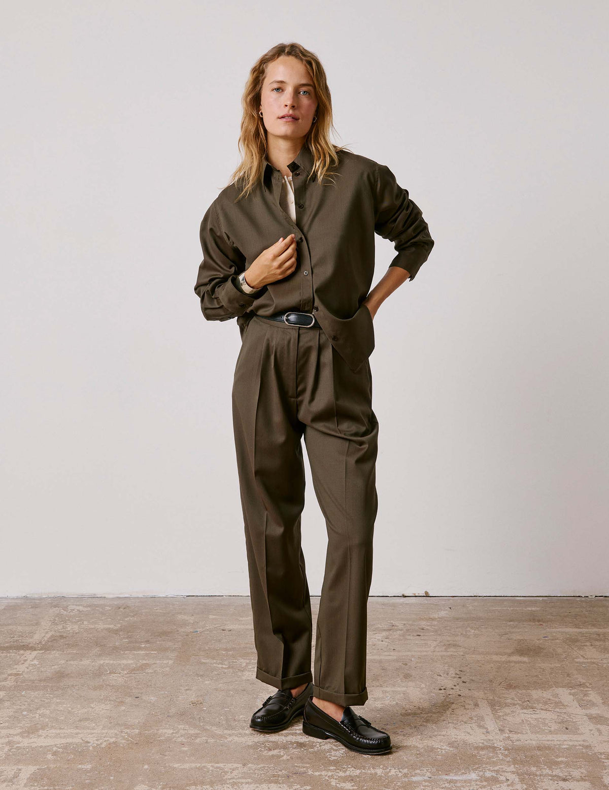 Khaki virgin wool Pasha overshirt - Wool - Shirt Collar