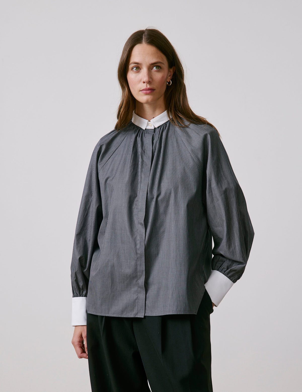 Black striped Pauline shirt - Twill - Sewn Collar