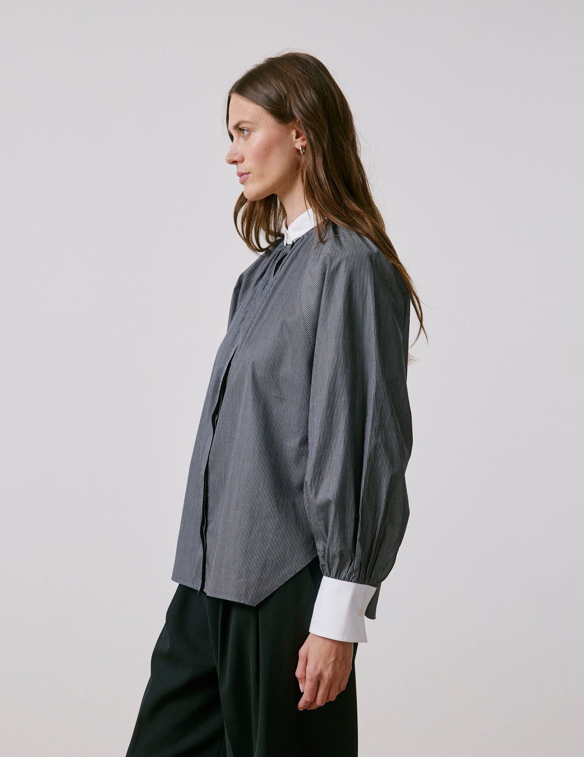 Black striped Pauline shirt - Twill - Sewn Collar
