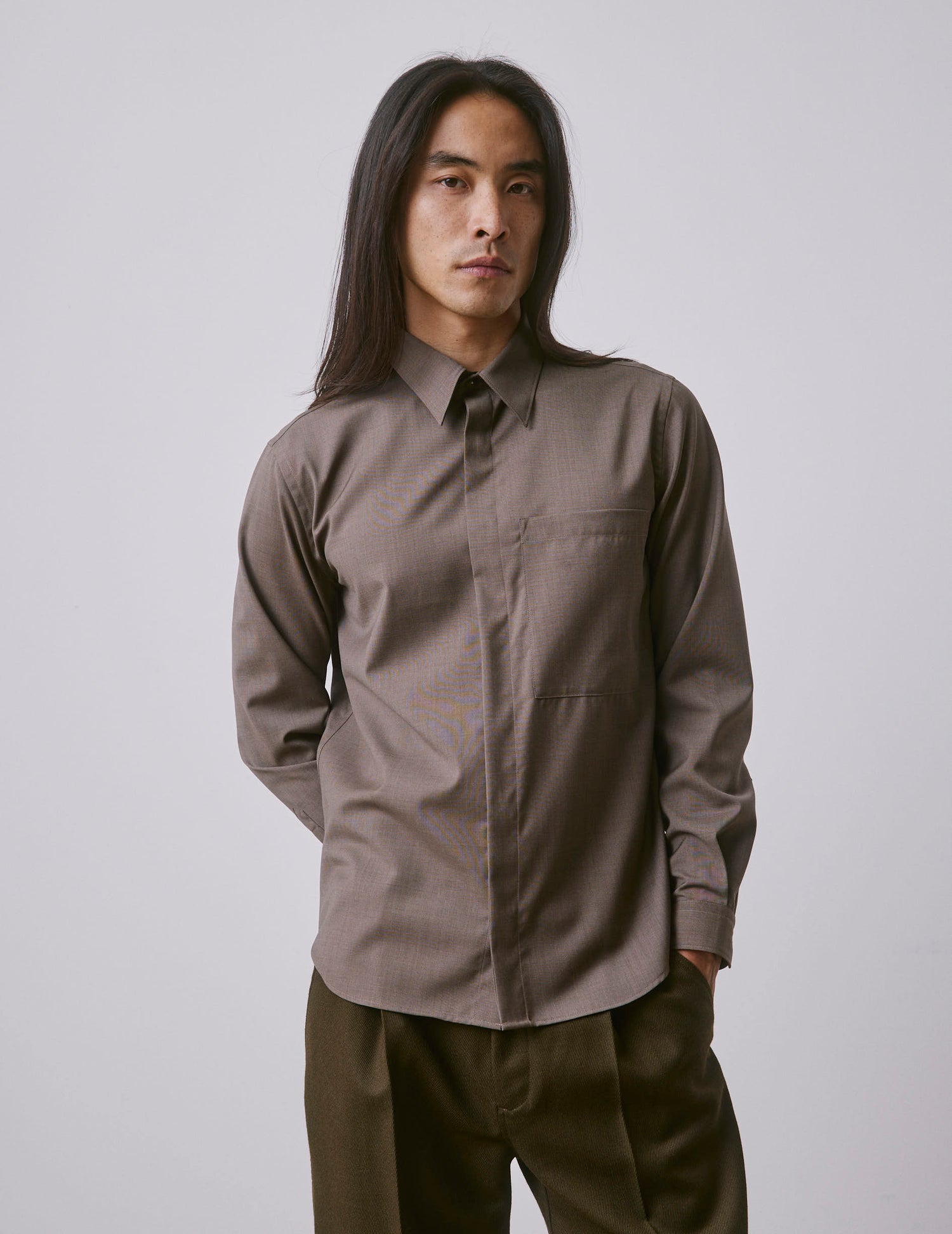 Brown virgin wool Paul shirt - Wool - Prodigious Collar