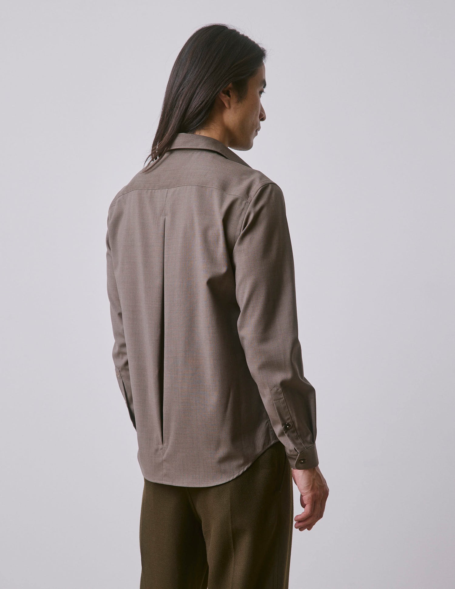 Brown virgin wool Paul shirt - Wool - Prodigious Collar#2