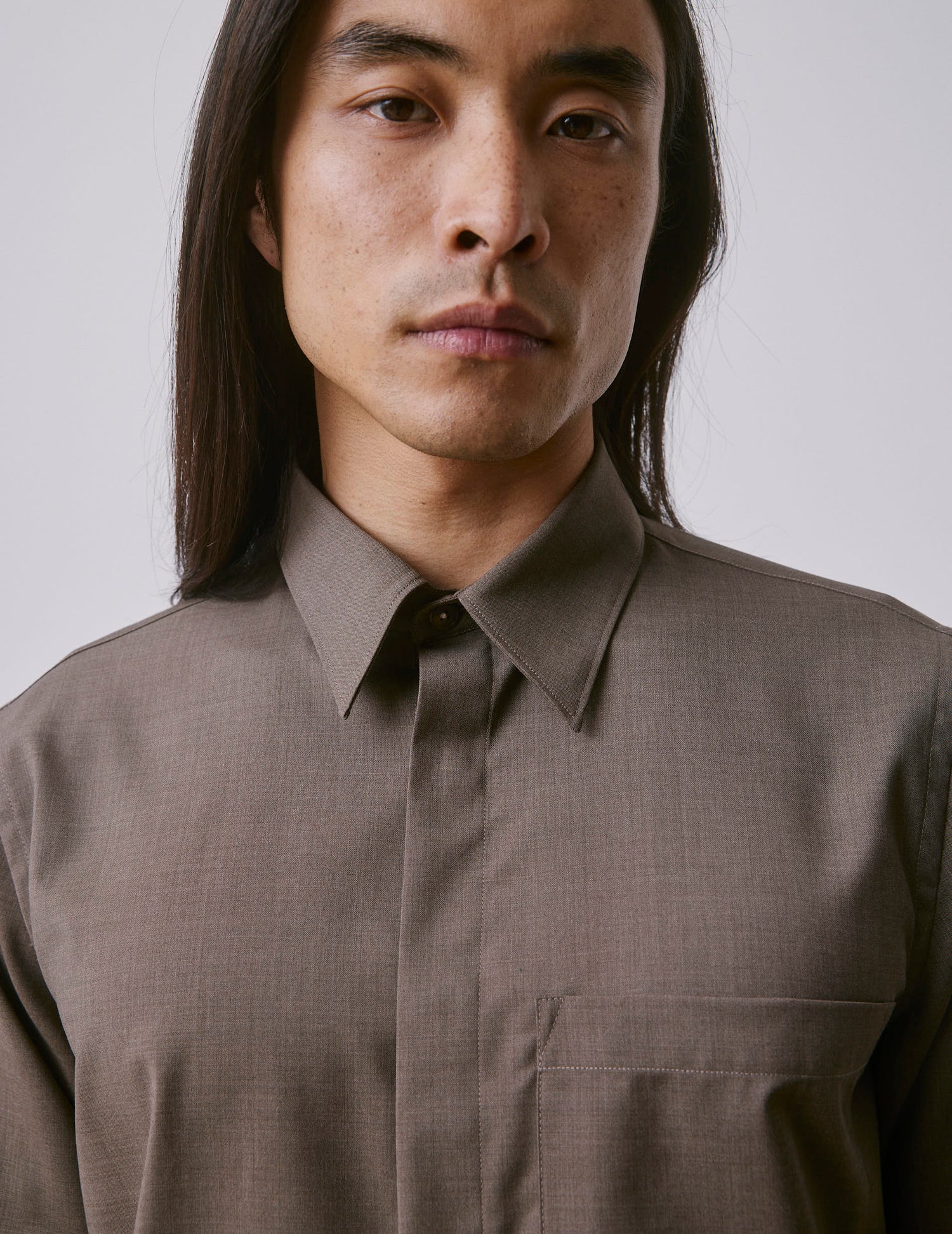 Brown virgin wool Paul shirt - Wool - Prodigious Collar#3