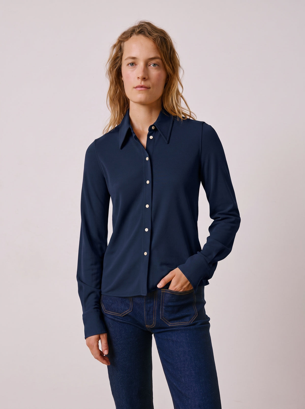 Navy blue jersey Peppa shirt - Viscose - Long Collar