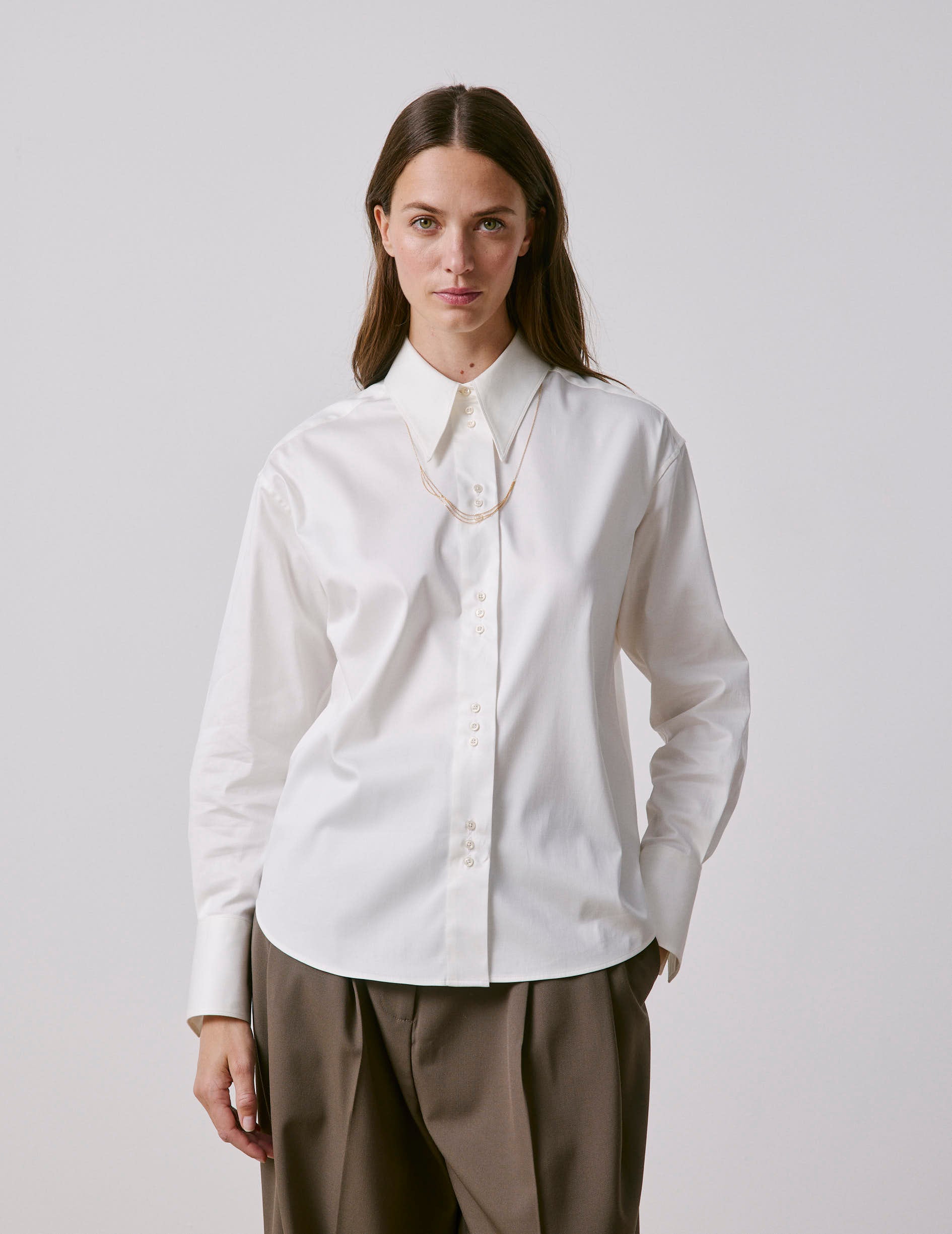 Ecru Perle shirt - Satin - Long Collar