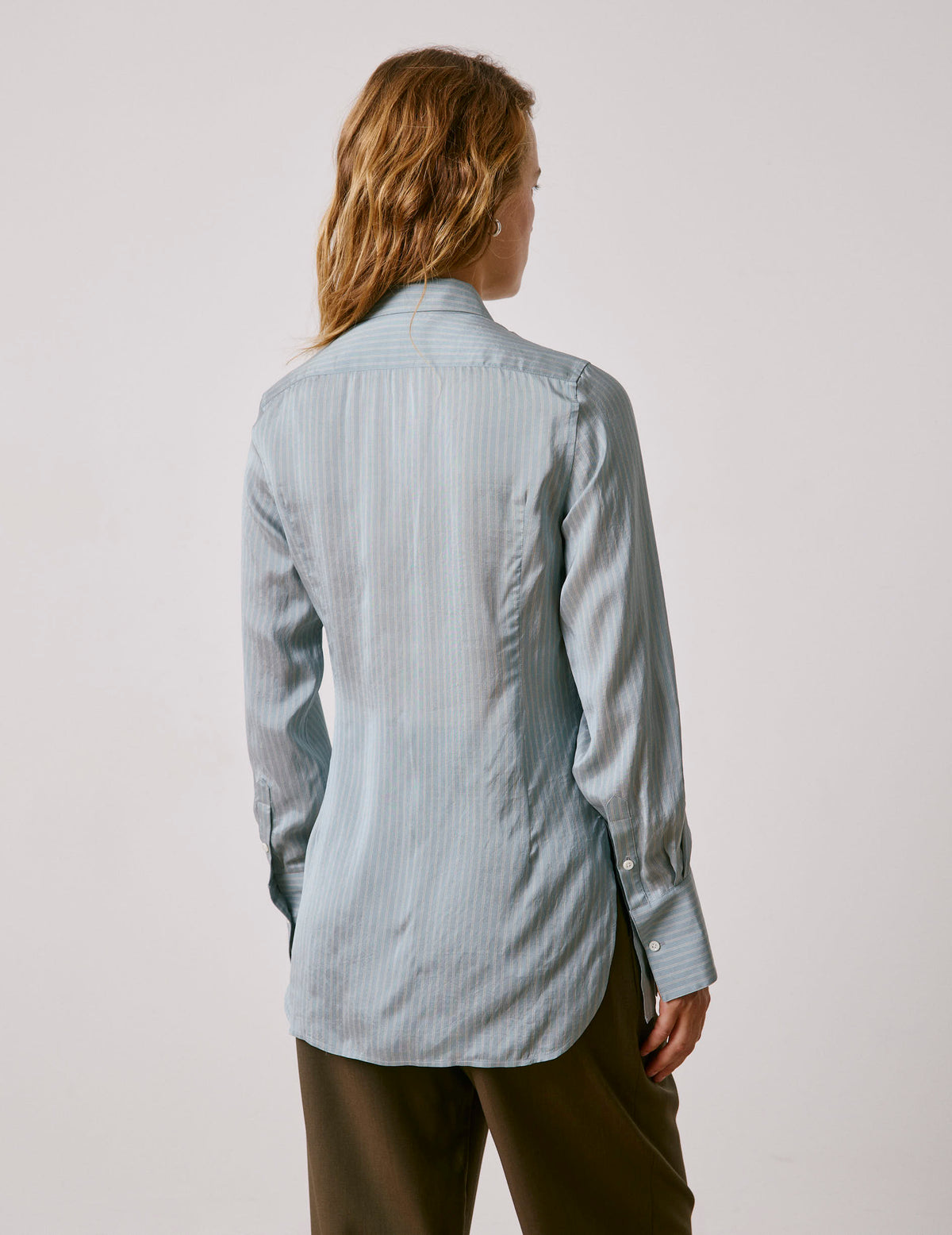 Light blue striped Pétale shirt - Crepe - Long Collar#2