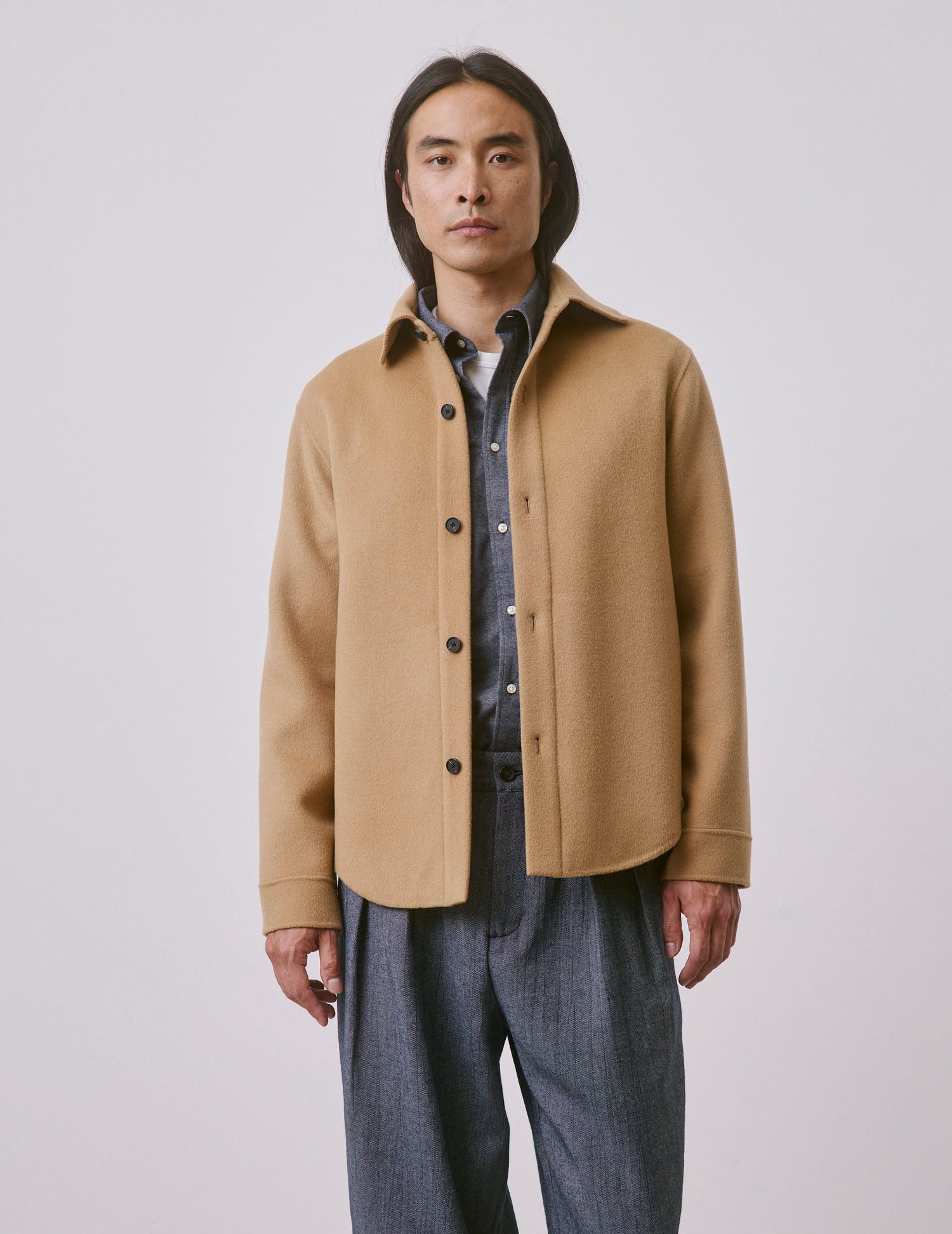 Beige double-faced wool Peter overshirt - Shirt Collar