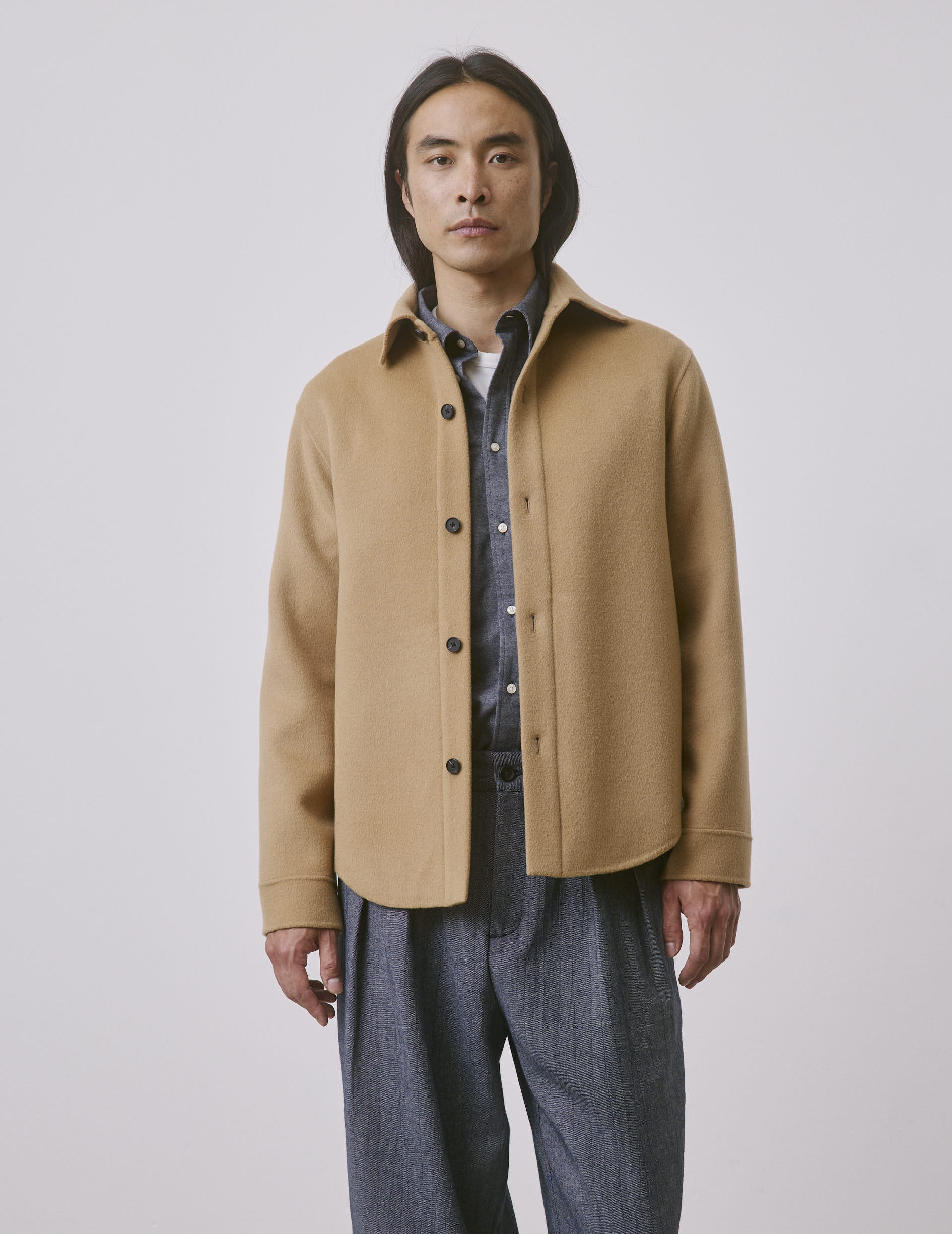 Beige double-faced wool Peter overshirt - Shirt Collar