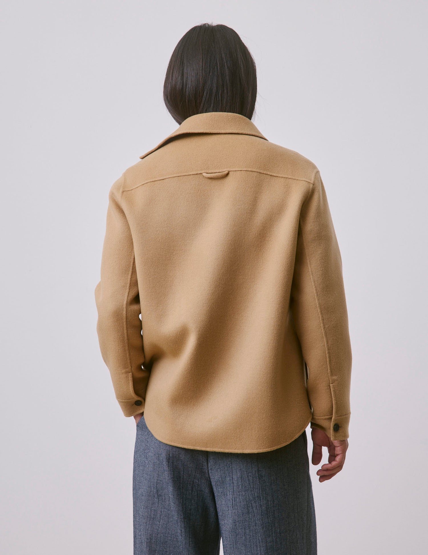 Beige double-faced wool Peter overshirt - Shirt Collar#2