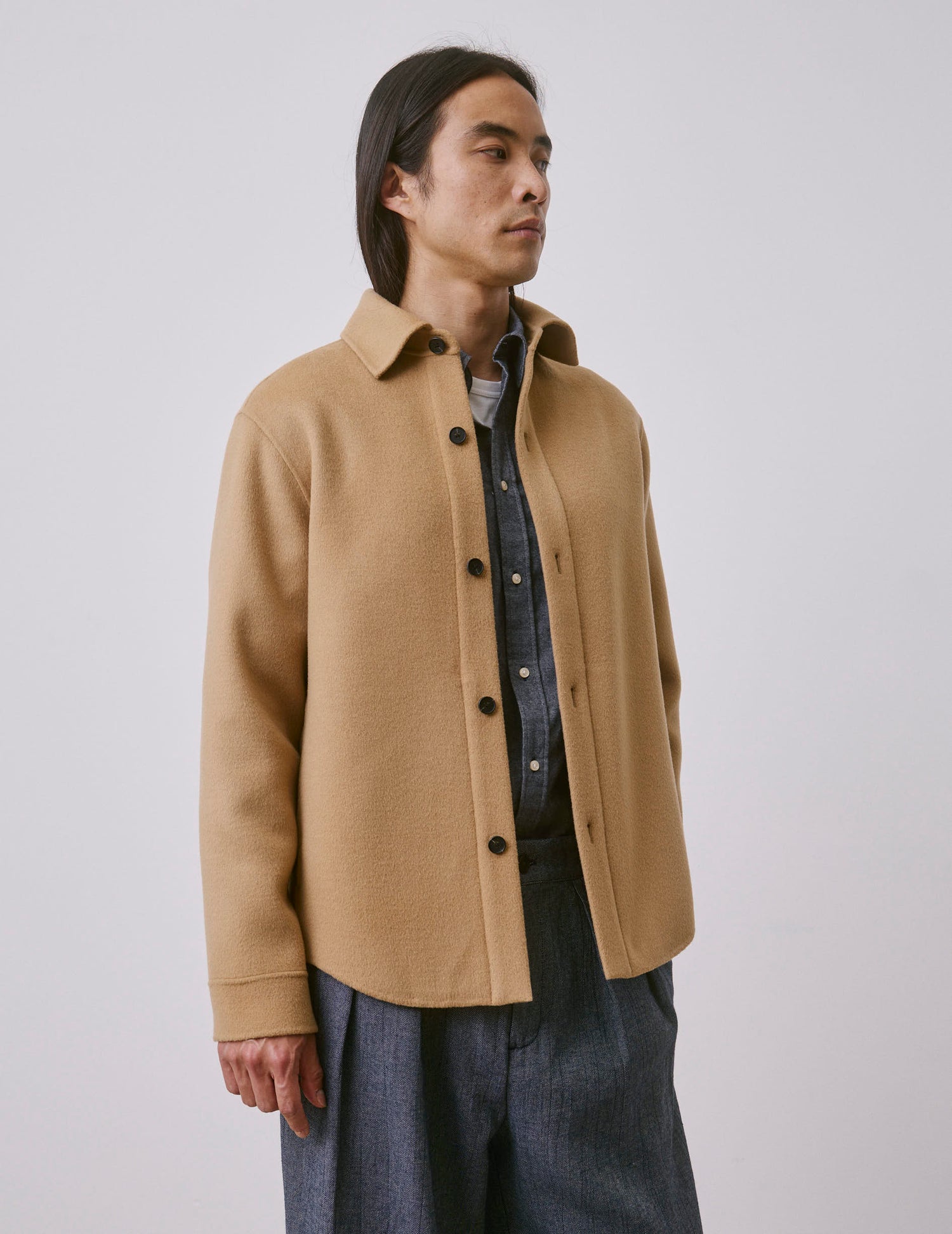 Beige double-faced wool Peter overshirt - Shirt Collar#3