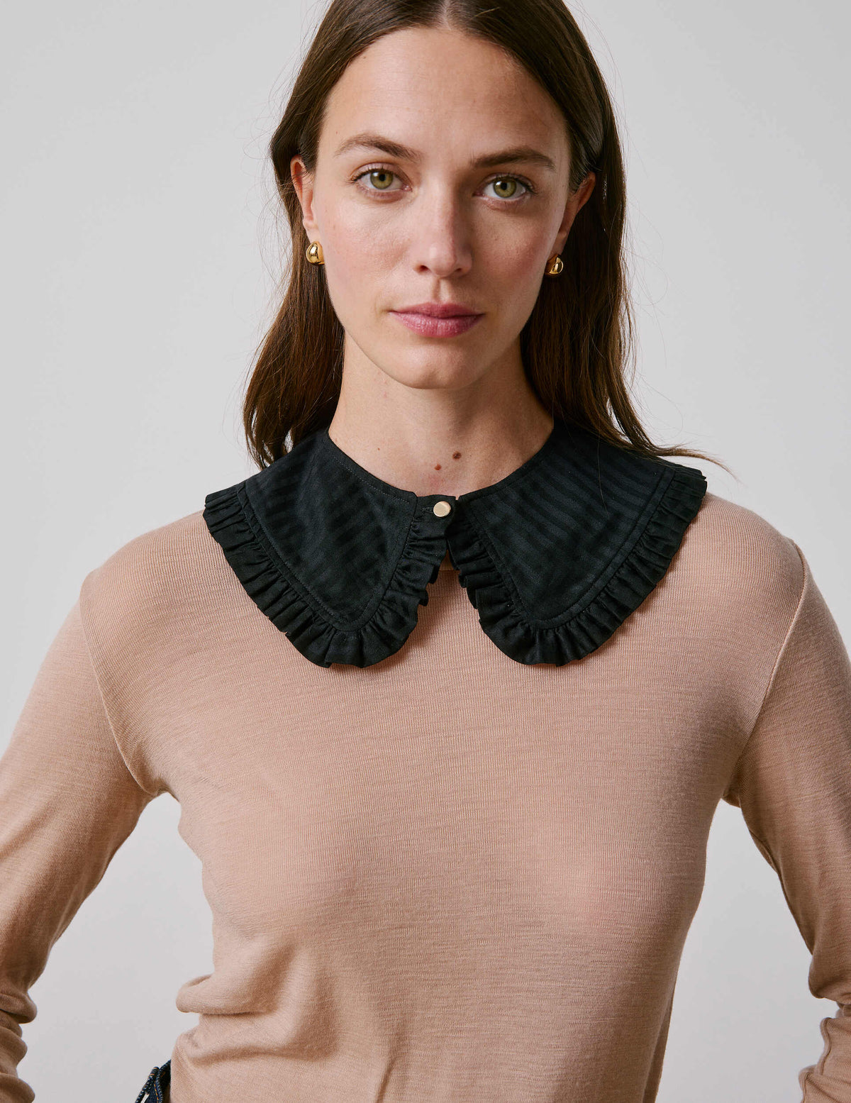 Black striped cotton satin removable collar