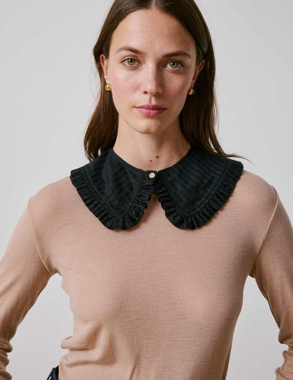 Black striped cotton satin removable collar