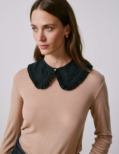 Black striped cotton satin removable collar