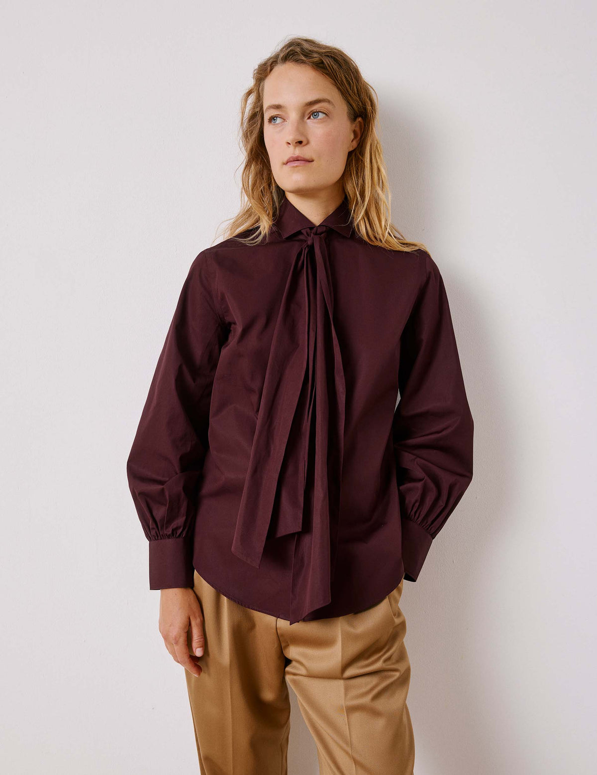 Burgundy removable pussybow collar Pétula shirt - Poplin - Cravat Collar#3