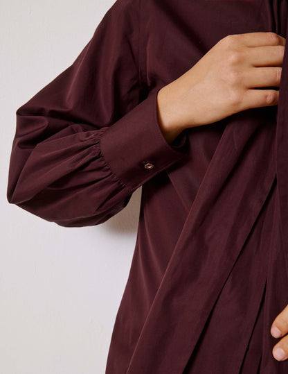Burgundy removable pussybow collar Pétula shirt