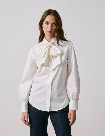 Ecru removable pussybow collar Pétula shirt