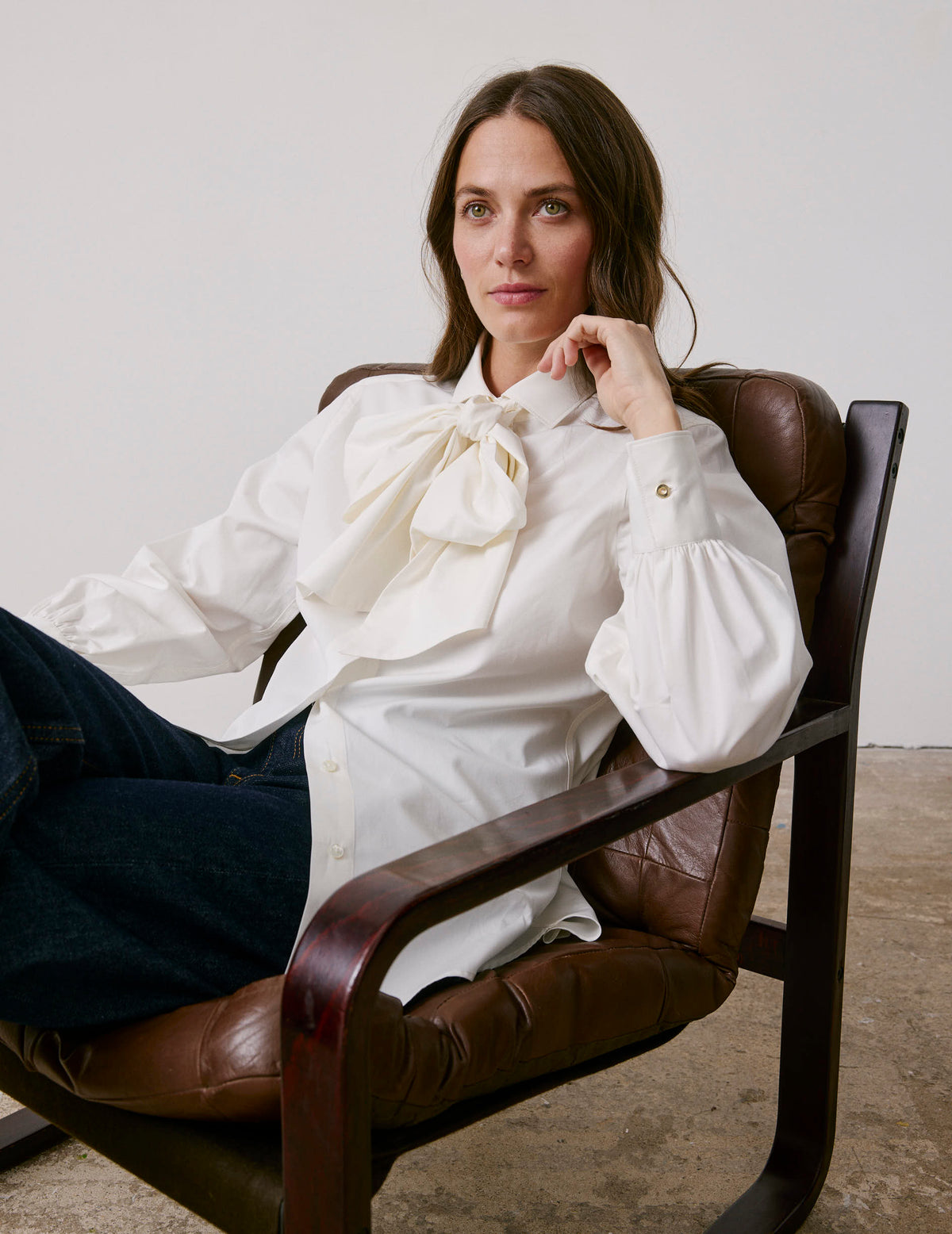 Ecru removable pussybow collar Pétula shirt - Poplin - Cravat Collar
