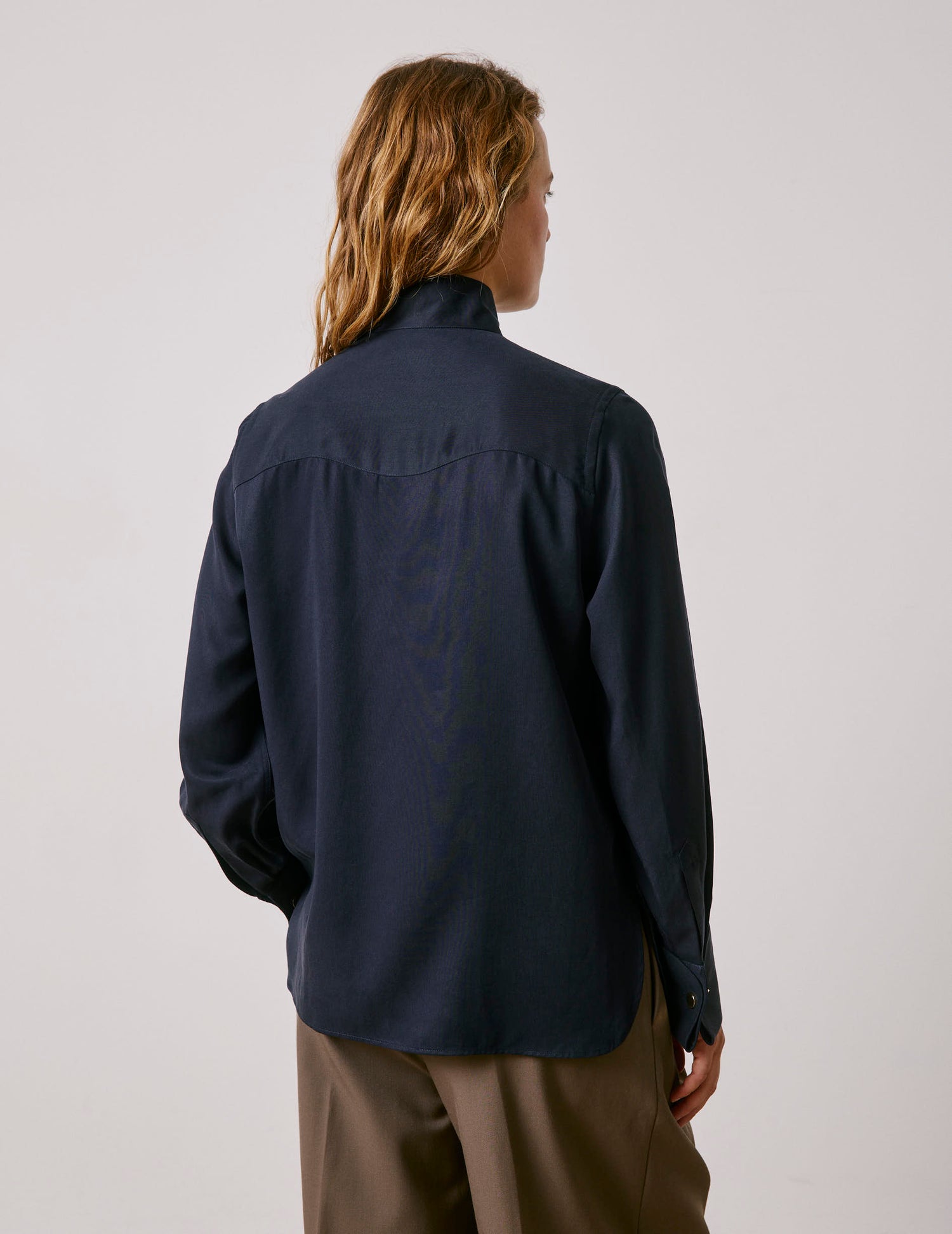 Navy blue lyocell Peyton shirt - Twill - Round up amount Collar - Musketeers Cuffs#2