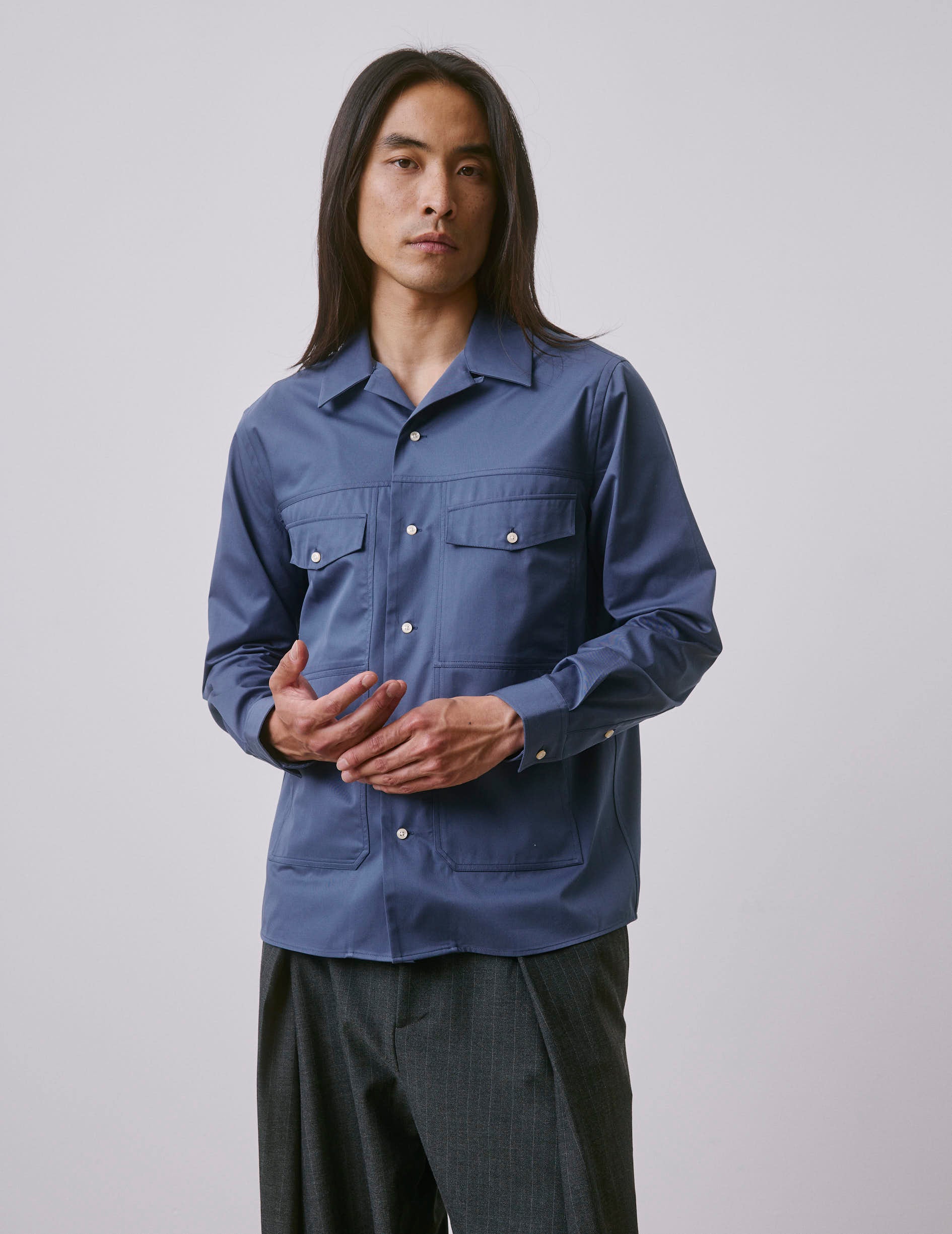 Blue Pharell shirt - Twill - Shark Collar