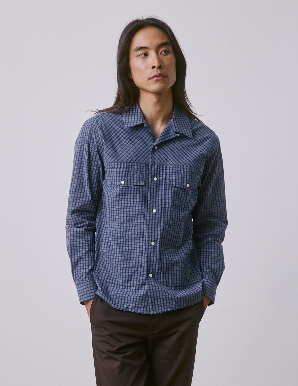 Blue check Pharell shirt - Poplin - Shark Collar#2