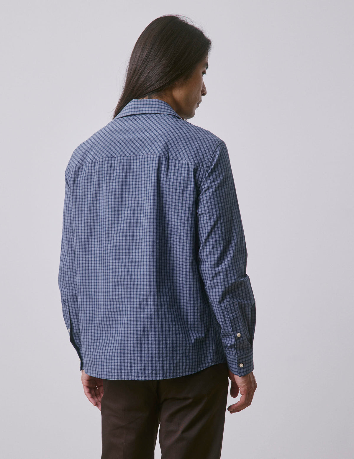 Blue check Pharell shirt - Poplin - Shark Collar