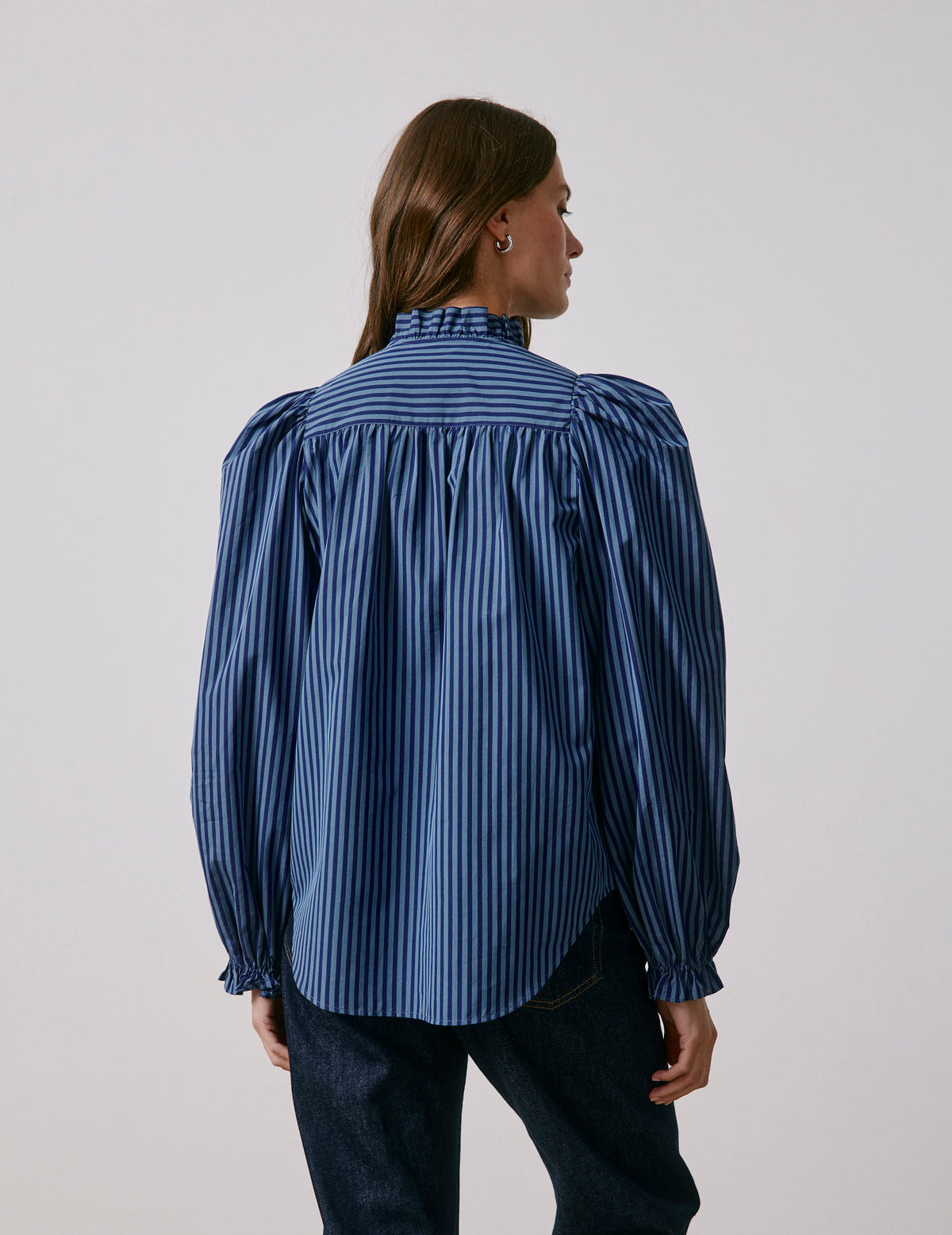 Blue striped Phillie blouse - Poplin - Victorian Collar