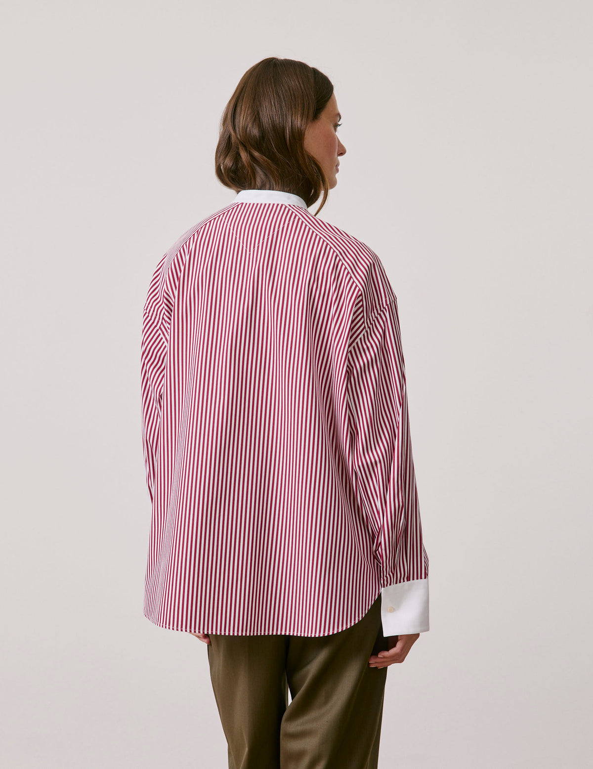 Burgundy striped oversized Pia shirt - Poplin - Officer Collar