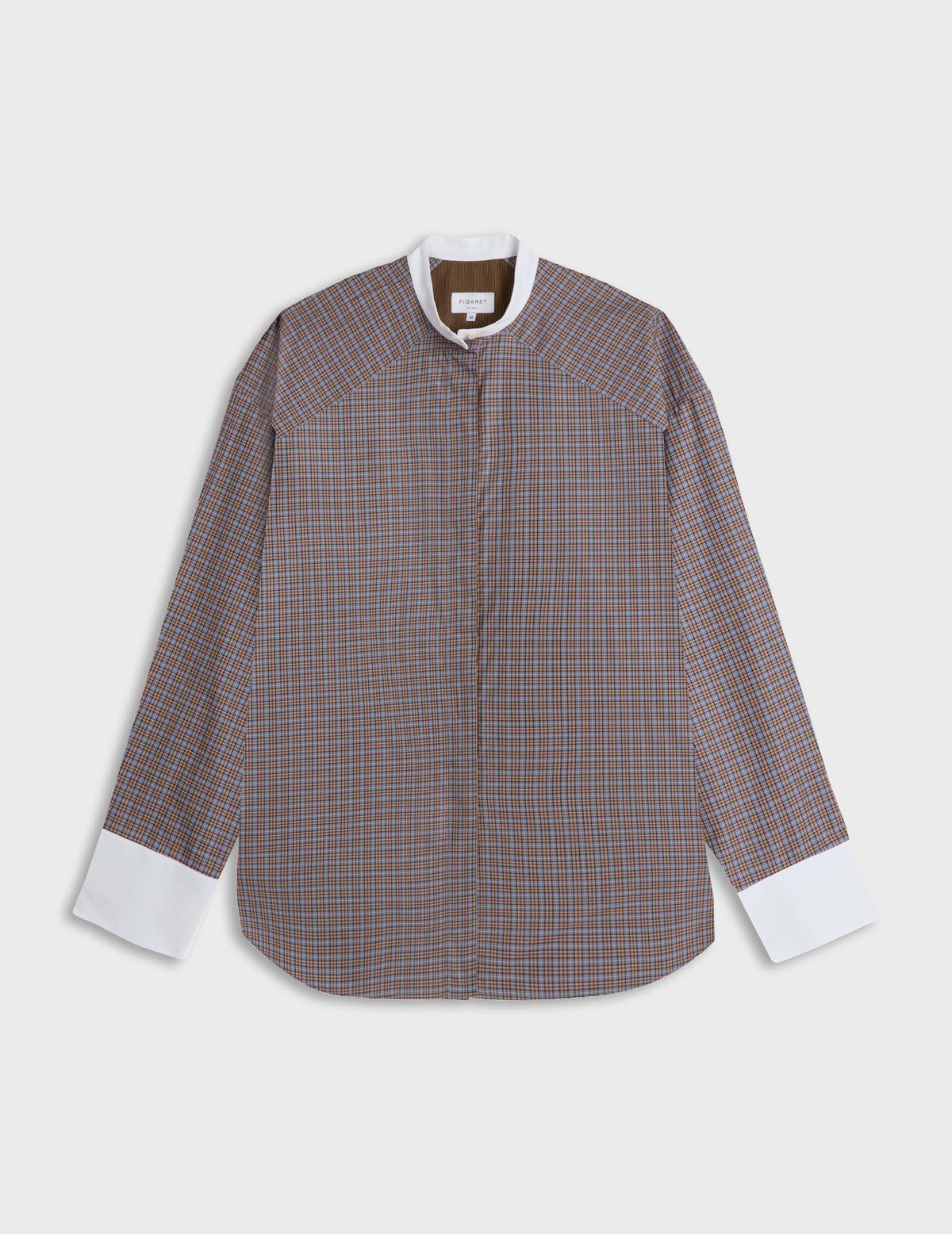 Brown check oversized Pia shirt - Poplin - Officer Collar#9