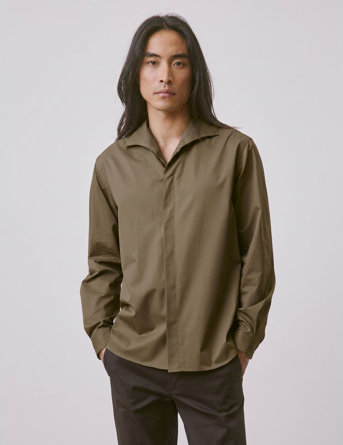 Taupe Pio shirt - Twill - Transformable Collar