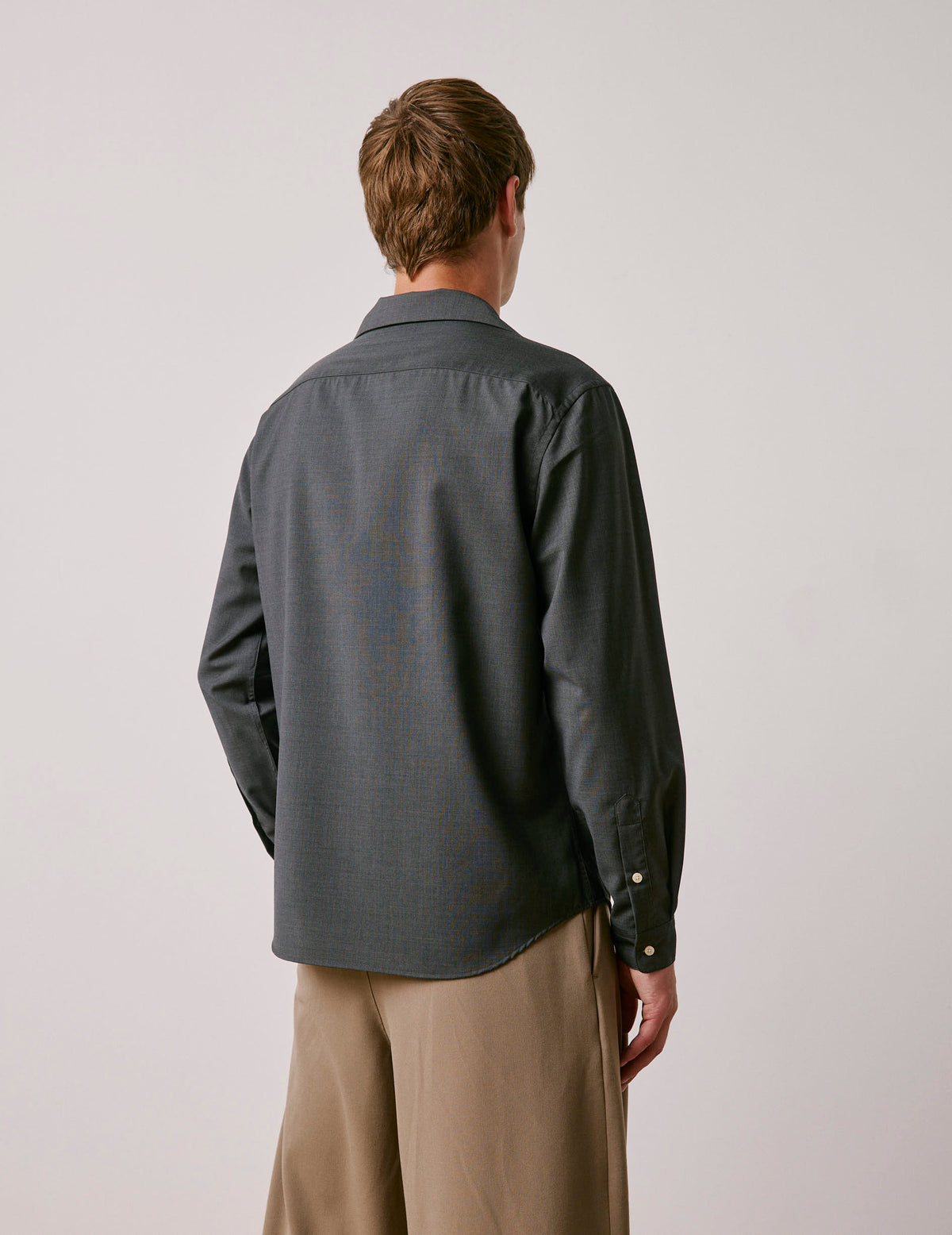 Grey virgin wool Pio shirt - Wool - Transformable Collar#3