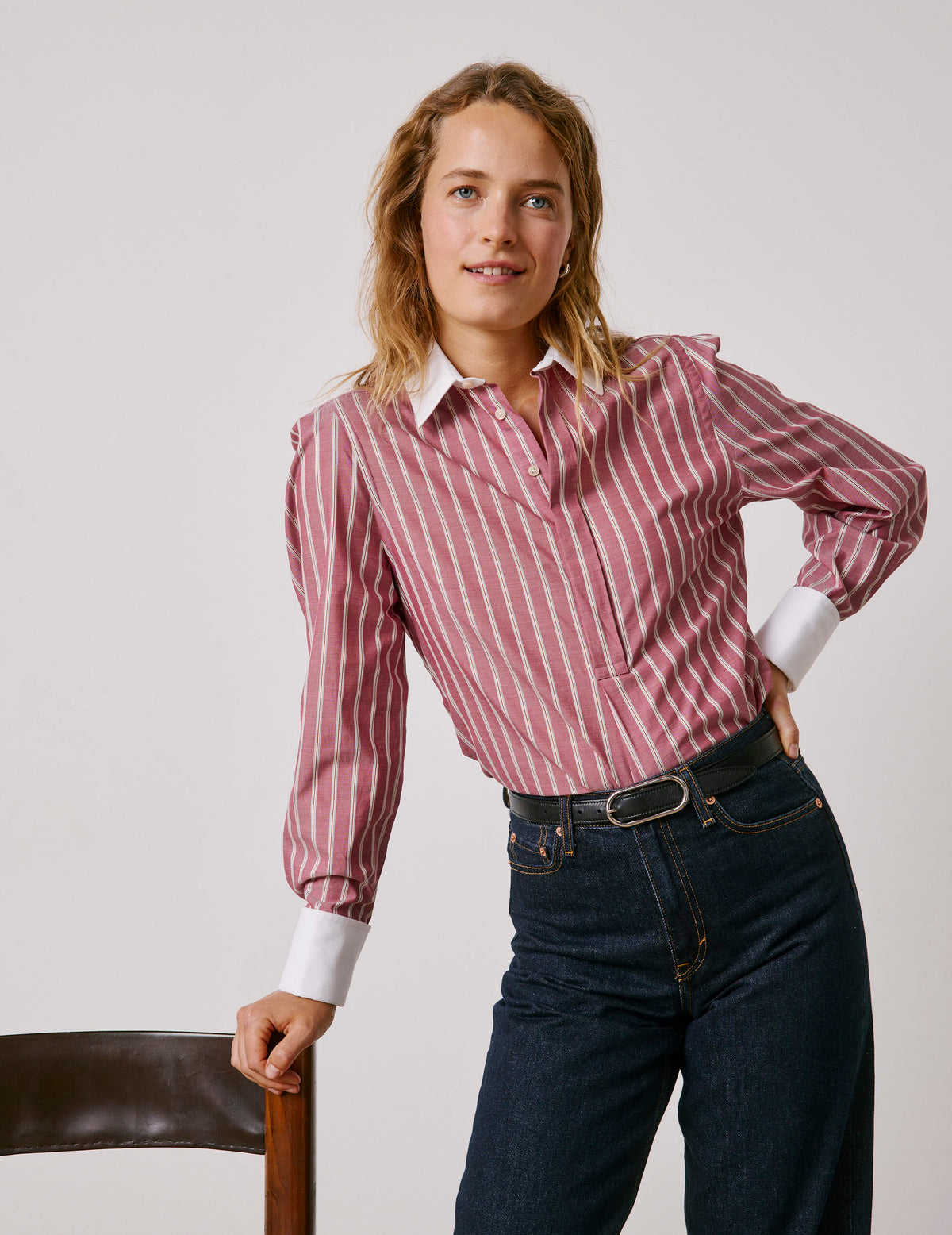 Red striped Poppy popover blouse - Poplin - Shirt Collar - Musketeers Cuffs