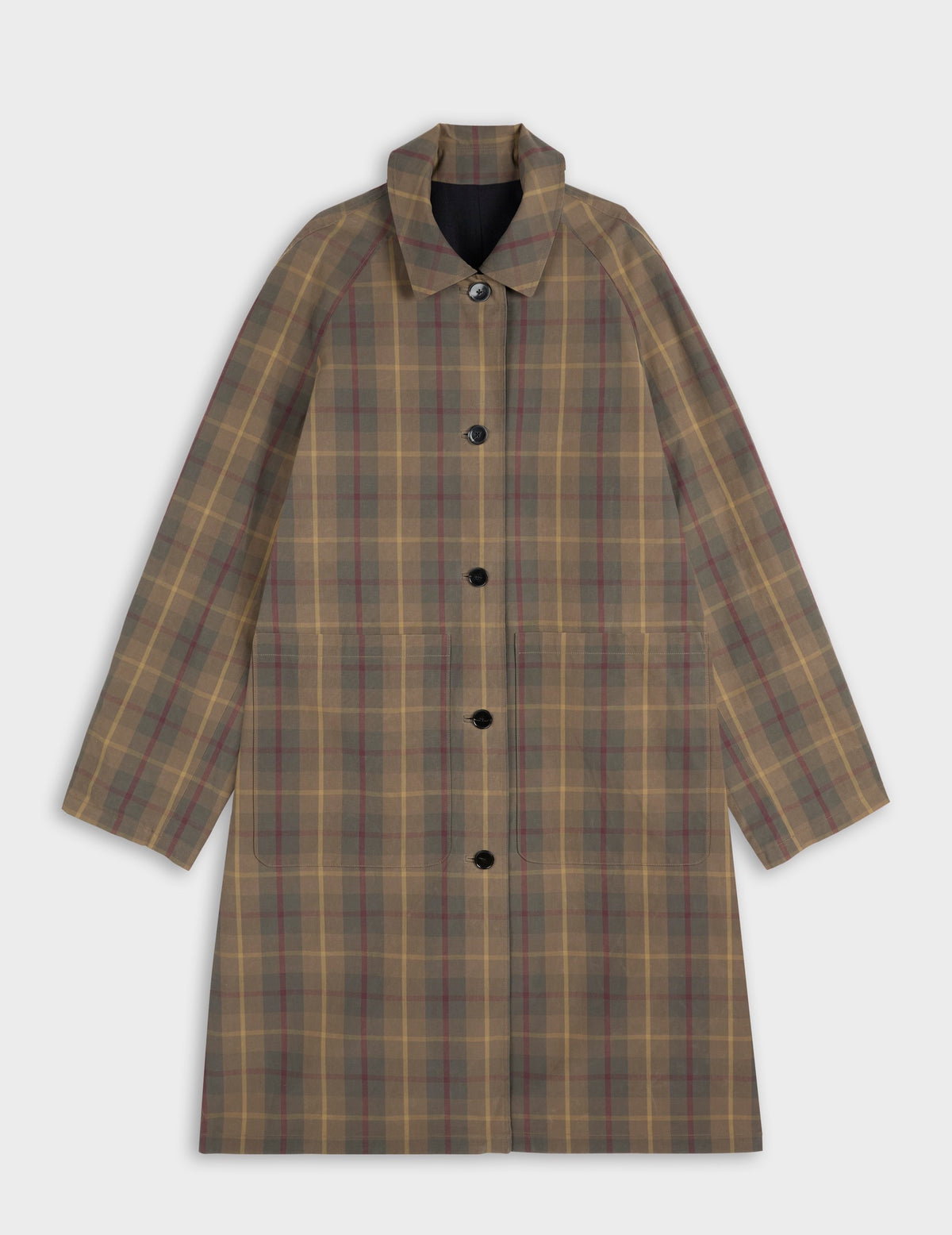 Reversible brown check Preston trench coat