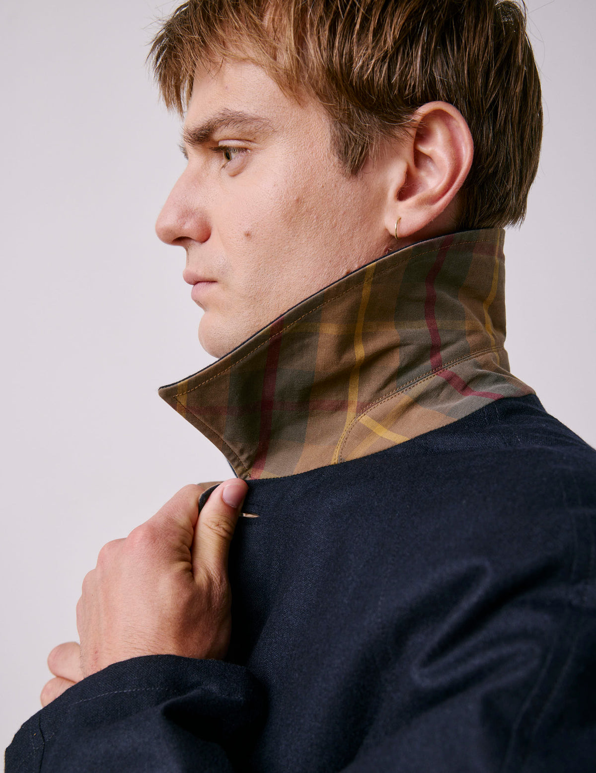 Reversible brown check Preston trench coat