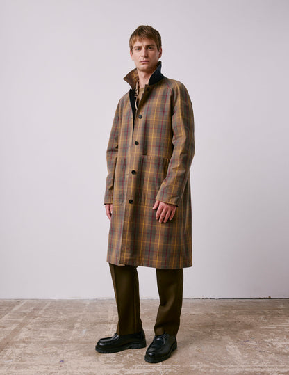 Reversible brown check Preston trench coat