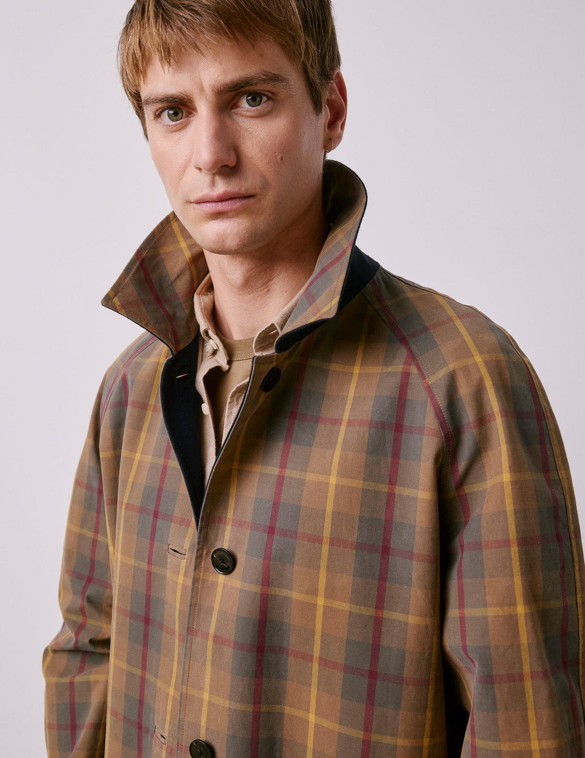 Reversible brown check Preston trench coat