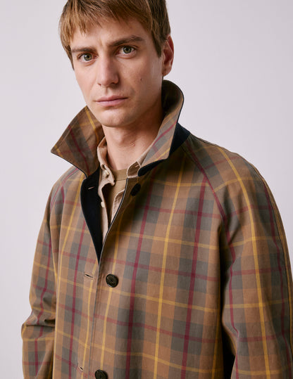 Reversible brown check Preston trench coat