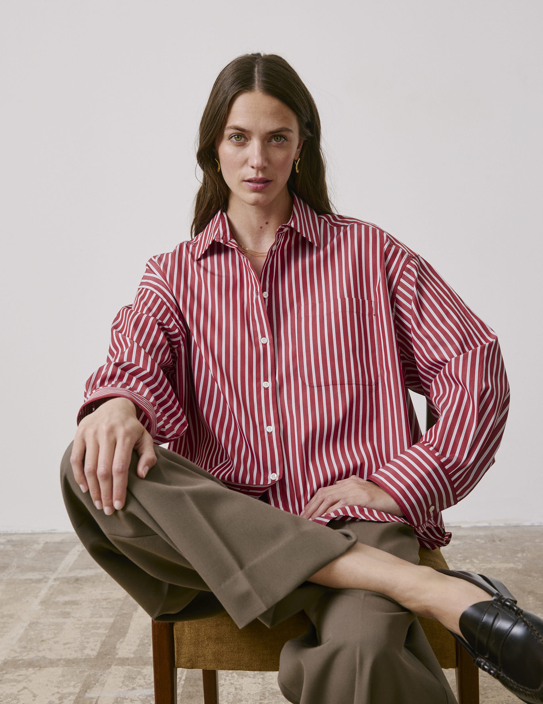 Red striped oversized Soffy shirt - Poplin - Shirt Collar